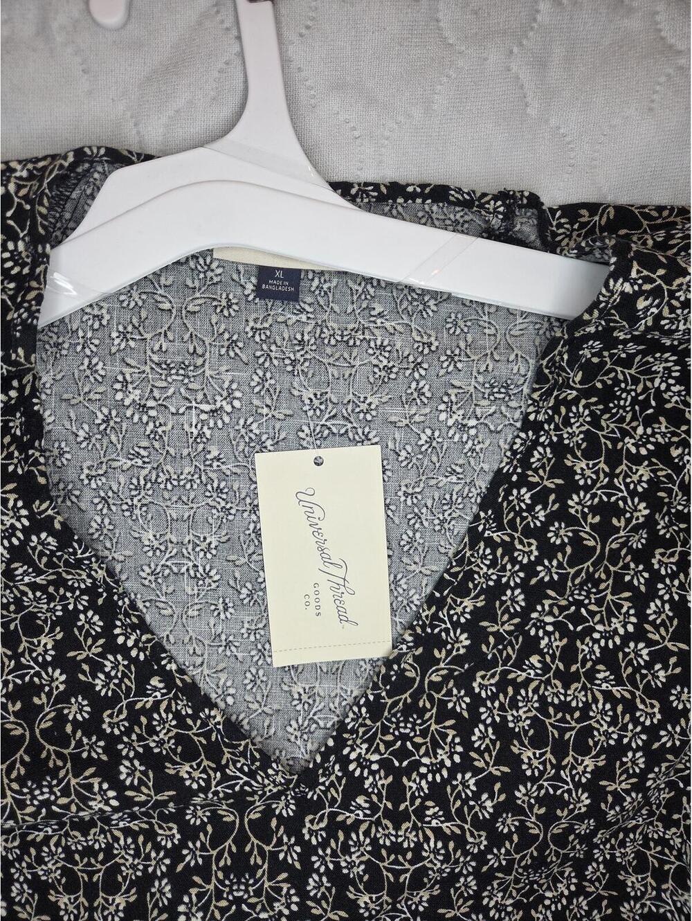 Universal Thread Black Floral Puff Sleeve Dress XL - Picture 3 of 8